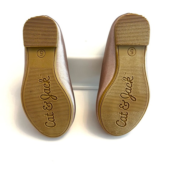 Cat & Jack Kids Blush Pink Ballet Flats with Strap & Bow Baby Girl Size 5T - Picture 4 of 9